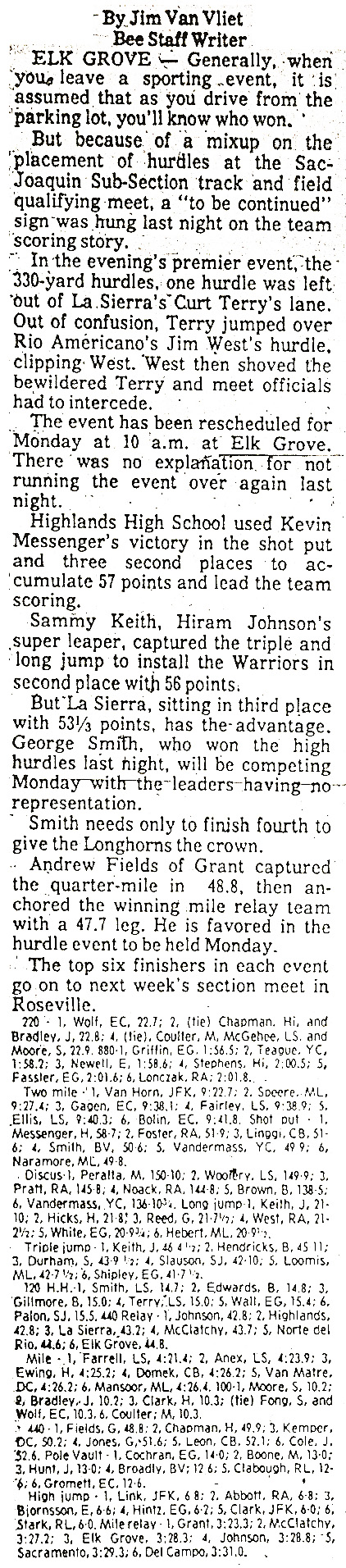 1976 Sac Joaquin Sub Section II Finals Results